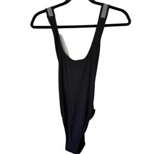 French Connection Black Bodysuit Criss Cross Back Snap Closure Womens Medium New